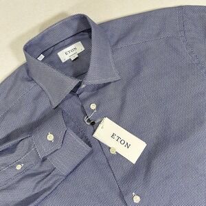 NWT ETON Contemporary Mens XL 17/43 Blue Geometric‎ Long Sleeve Button Up Shirt
